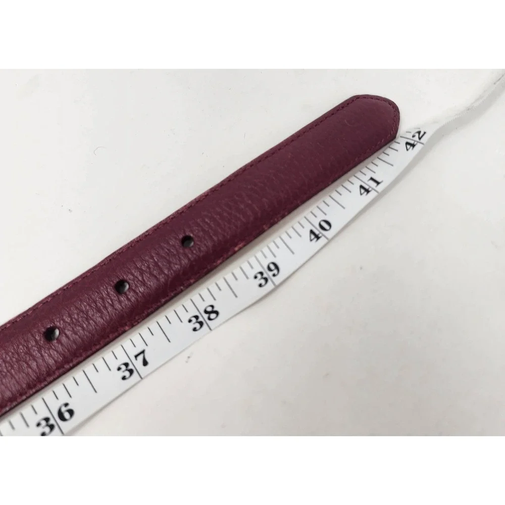 LL Bean Full Grain Leather Belt Women's L Red Classic Silver Buckle